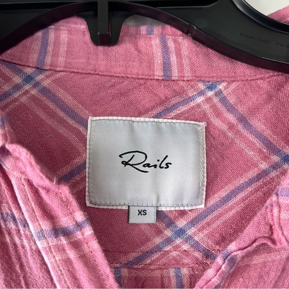 Rails Charli dusty rose check plaid linen blend button up shirt - Picture 4 of 6